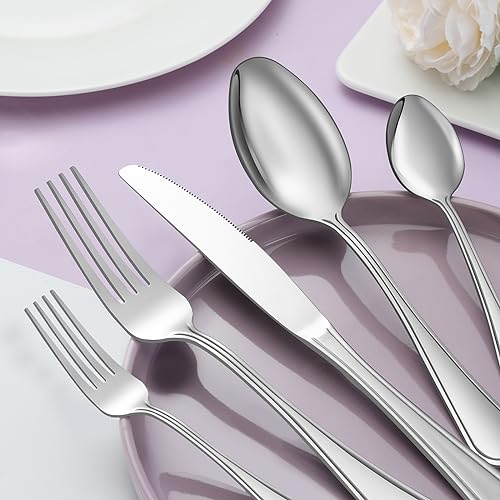 48 PCS Silverware Set Includes 8 Steak Knives Service for 8, Gifcomda Premium Stainless Steel Flatware Set, Mirror Polished Cutlery Set, Spoons and Forks Set, Dishwasher Safe and Stylish Design