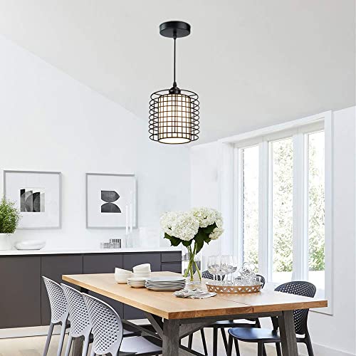 DLLT Vintage Adjustable Pendant Lighting, 6.88 Inch Metal Hanging Pendant Light Fixture with Cage Shade, Retro Ceiling Hanging Dining Light Fixture for kitchen island/Dining Hall/Hallway/Bar, E26 Base