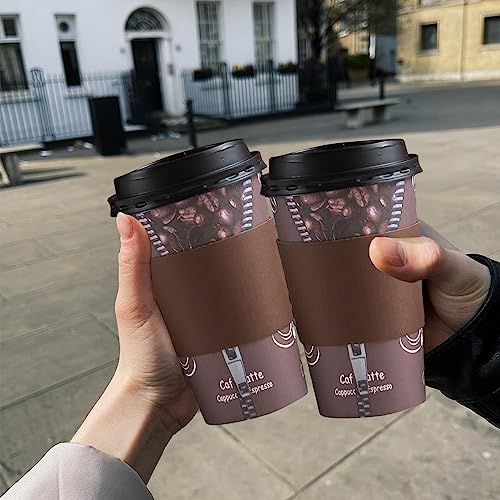 Lamosi 16 oz Coffee Cups with Lids,Sleeves -100 Pack Disposable Coffee Cups To Go Insulation Coffee Cups for Shops, Cafes, and Hot/Cold Drink(Dark Brown)