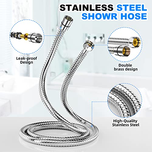 JiaSifu 10-Mode Handheld Shower Head Set, High Pressure Shower Head with 59” Stainless Steel Hose and Adjustable Brass Bracket, All Chrome Finish(Model: US-14591)