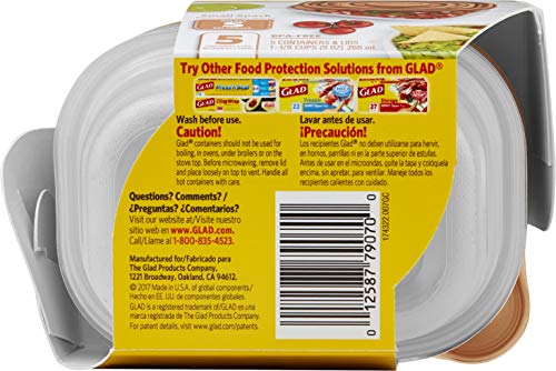 GladWare Home Snack Food Storage Containers, Small Rectangle Holds 9 Ounces of Food, 5 Count Set | With Glad Lock Tight Seal, BPA Free Containers and Lids