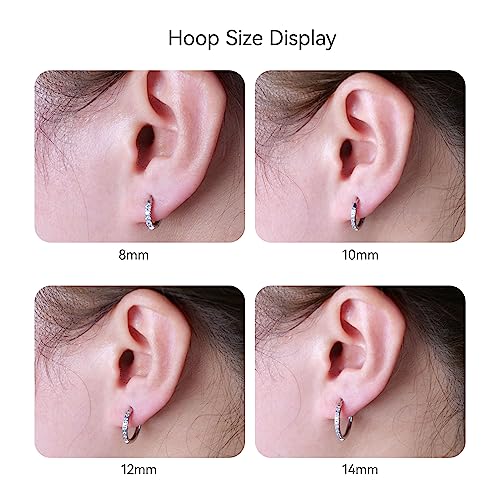 Limerencia Hypoallergenic Pure Titanium Pairs Small Huggie Hoop Earrings, Lightweight Cartilage Hoops Small Cubic Zirconia Cuff Earrings Mini Piercing Jewelry for Women Girls Teen (8mm, White CZ)