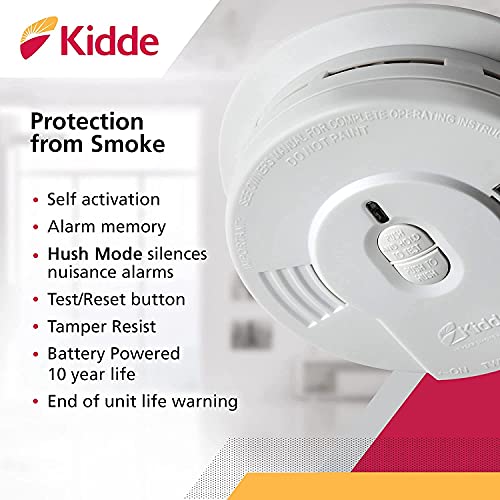 Kidde Smoke Detector, 10-Year Battery, LED Indicators, Replacement Alert, Test-Reset Button, 2 Pack & Smoke Detector, 9V Battery Operated Smoke Alarm, Test-Reset Button, Battery Included