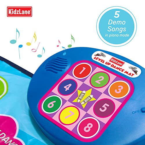 Kidzlane - Level Up Dance Matt | Musical Mat - Dance Game Toy Gift for Kids Girls Boys - Piano mat Ages 3+, Adjustable Volume, Built-in Music, 5 Challenge Levels (35"X45")