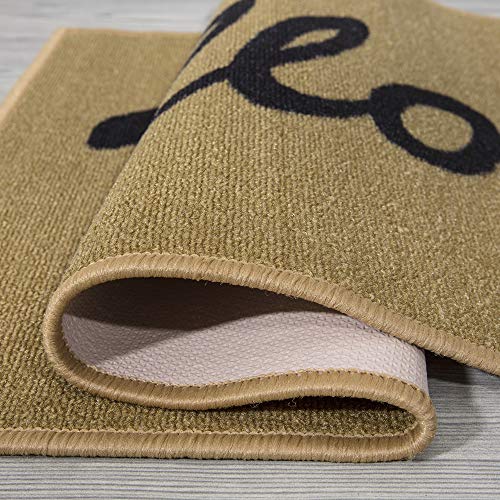 Machine Washable Hello Design Non-Slip Rubberback 2x3 Entry Doormats for Doorway, Entryway, Indoor Door Mat Front Door, Rugs For Entrance, 20" x 30", Beige
