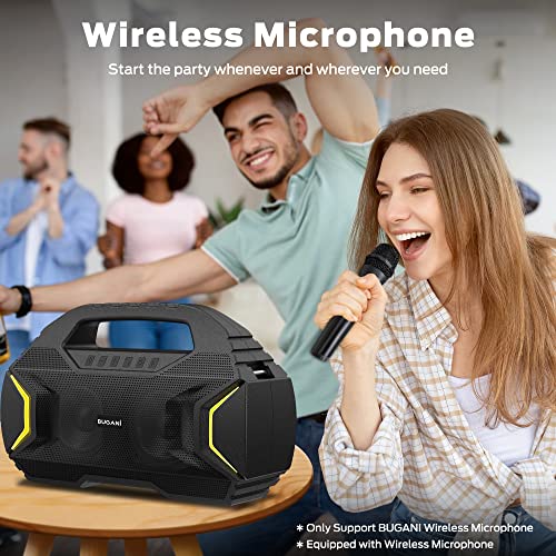 BUGANI Bluetooth Speakers with Wireless Microphone, Party Plus Wireless Portable Speaker with 60W Big Power Stereo Sound, 30H Playtime, Support Karaoke/TF/AUX/USB, Suitable for Party, Outdoor Speaker