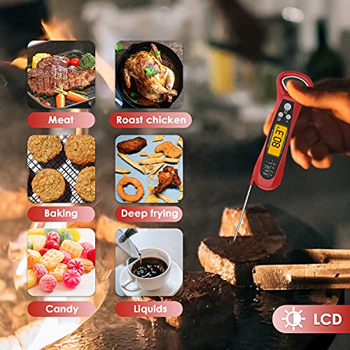 Instant Read Meat Thermometer for Cooking, Fast & Precise Digital Food Thermometer with Backlight, Magnet, Calibration, Foldable Probe, Waterproof Grill Thermometer for Deep Fry, BBQ, Roast Turkey
