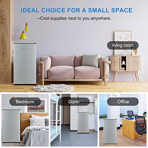 Frestec 3.1 CU' Mini Refrigerator, Compact Refrigerator, Small Refrigerator with Freezer, Mini Fridge for Bedroom, Stainless Steel (FR 310 SL)