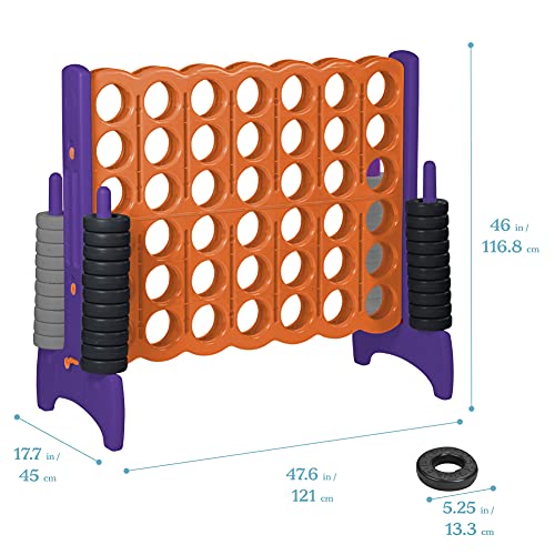 ECR4Kids Jumbo 4-To-Score Giant Game Set - Oversized 4-In-A-Row Fun for Kids, Adults and Families - Indoors/Outdoor Yard Play - 4 Feet Tall - Orange and Purple