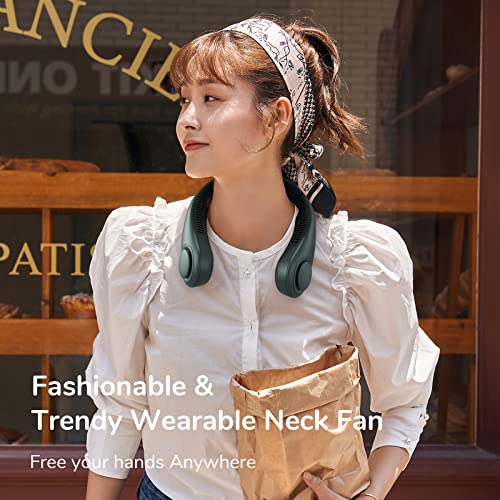 JISULIFE Portable Neck Fan, Hands Free Bladeless Fan, 4000 mAh Battery Operated Wearable Personal Fan, Leafless, Rechargeable, Headphone Design, USB Powered Desk Fan,3 Speeds-Dark Green