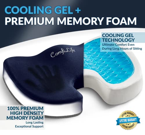ComfiLife Gel Enhanced Seat Cushion – Non-Slip Orthopedic Gel & Memory Foam Coccyx Cushion for Tailbone Pain – Office Chair Car Seat Cushion – Sciatica & Back Pain Relief (Navy)