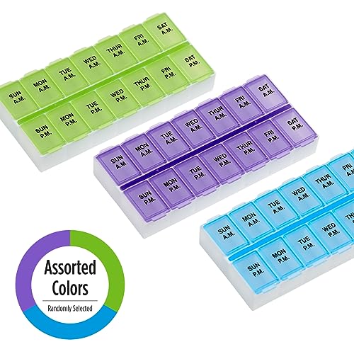 Ezy Dose Weekly (7-Day) AM/PM Pill Organizer, Vitamin Case, And Medicine Box, Medium Compartments, 2 Times a Day, Color may vary