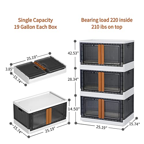 HAIXIN Storage Bins with Lids, Collapsible Storage Bins, Wardrobe Closet Organizer, 19 Gal Stackable Toy Storage, Foldable Plastic Storage Container with Door, Crate for Book Storage (3 Pack)