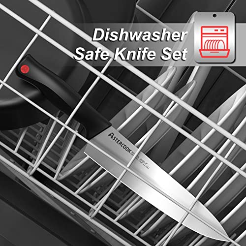 Knife Set, Astercook 21 Pieces Knife Sets for Kitchen with Block, Dishwasher Safe Santoku Knives with Built-in Sharpener, Black
