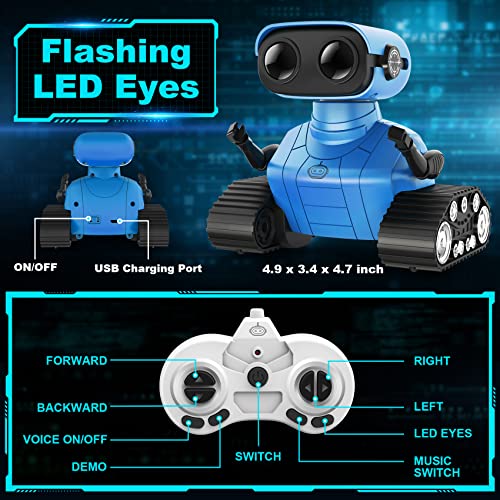 Hamourd Robot Toys for Boys Girls, Rechargeable Remote Control Robots, Emo Robot with Auto-Demonstration, Flexible Head & Arms, Dance Moves, Music, Shining LED Eyes, Kids Toys for 5+ Years Old Boys
