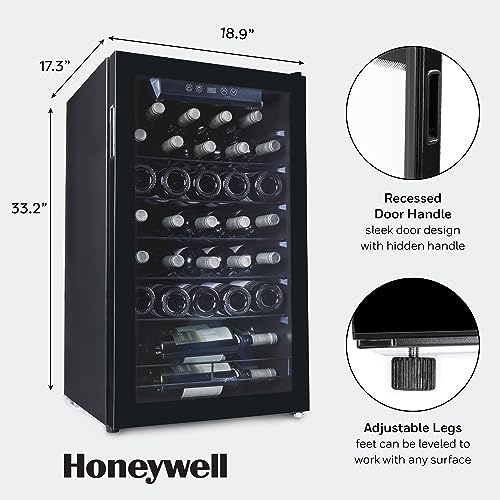 Honeywell 34 Bottle Compressor Wine Cooler Refrigerator, Large Freestanding Wine Cellar For Red, White, Champagne or Sparkling Wine, Digital Temperature Control, Stainless Steel