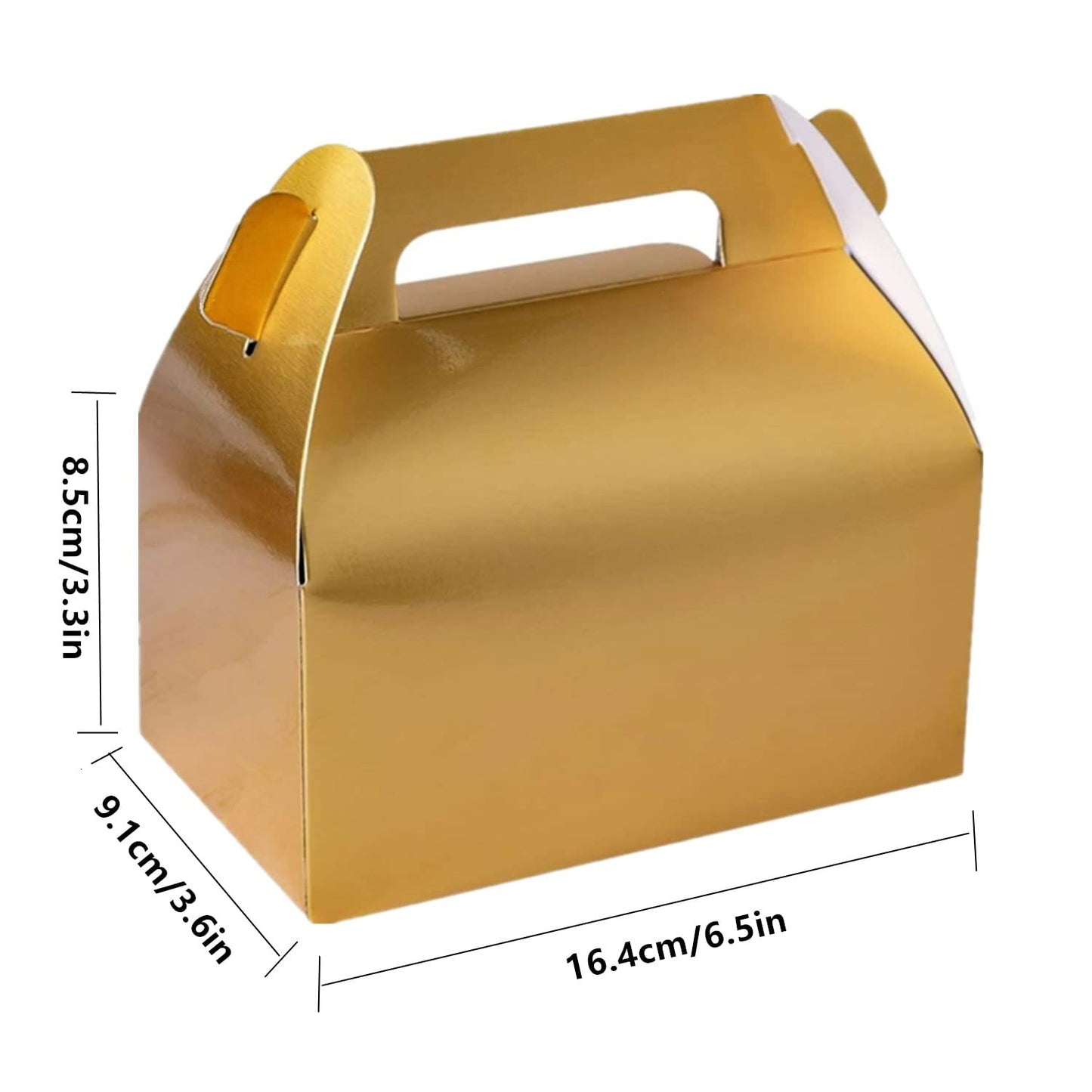 GUIFIER 25 Pack Gold Party Favor Boxes, Small Goodie Gift Boxes, Gable Gift Boxes Paper Candy Treat Boxes with Handles, Cookie Gift Boxes, Bakery Boxes, Picnic Boxes for Wedding Birthday Baby Shower - 6.5 x 3.6 x 3.4 inch