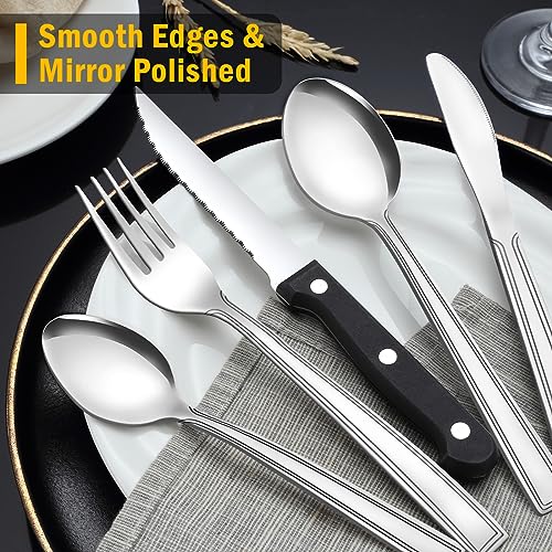 72-Piece Silverware Set with Steak Knives, Funnydin Forks and Spoons Silverware Set for 12, Food-Grade Stainless Steel Flatware Cutlery Set, Utensil Sets for Home Kitchen Restaurant, Dishwasher Safe