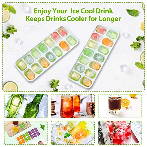 DOQAUS Ice Cube Trays 4 Pack, Easy-Release 56 pcs Ice Cubes Maker with Spill-Resistant Removable Lid, LFGB Certified and BPA Free, Stackable Flexible Silicone Ice Tray for Baby Food, Cocktail, Coffee