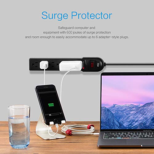 KMC 6-Outlet Surge Protector Power Strip 4-Pack, Overload Protection, 2-Foot Cord, 600 Joule