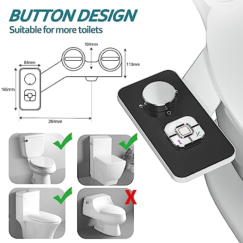 Bidet Attachment - SAMODRA Non-electric Cold Water Bidet Toilet Seat Attachment with Pressure Controls,Retractable Self-cleaning Dual Nozzles for Frontal & Rear Wash - Black