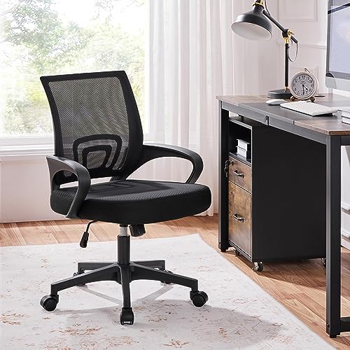 Yaheetech Office Chair Ergonomic Computer Chair Mid Back Adjustable Desk Chair with Lumbar Support Armrest, Swivel Mesh Task Gaming Chair for Home Office Work Study, Black