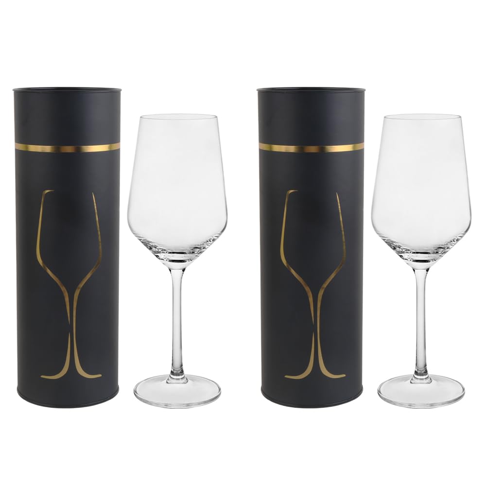 BTGLLAS 380ML 12 Ounce - Set of 2 Classic Hand Blown Crystal Bordeaux Red Wine Glasses Durable Clear White Lead-free Glass Cup With Gift Packaging For Party (Crystal, 2Pcs12OZ)