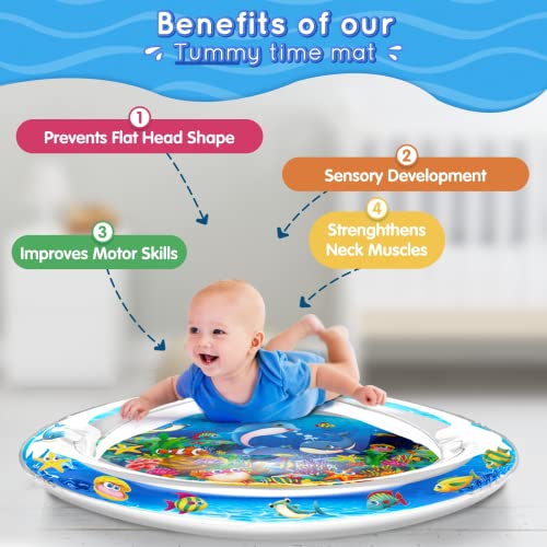 Infinno Tummy Time Mat Premium Baby Water Mat, Baby Toys for 3-6 6 to 12 Months Girl and Boy Infants, Perfect Baby Gift, Blue Ocean Theme
