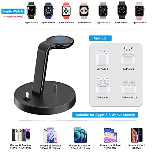 3 in 1 Charging Station, ORIEMAC Wireless Charger for Apple Watch Series 8/7/6/5/4/3/2/SE, Charging Dock Stand for AirPods iPhone 14/13/12/11/Pro/Pro Max/XS/XR/X/8 with 15W Adapter