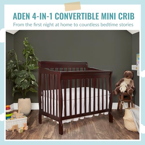 Dream On Me Aden 4-in-1 Convertible Mini Crib In Espresso, Greenguard Gold Certified, Non-Toxic Finish, New Zealand Pinewood, With 3 Mattress Height Settings