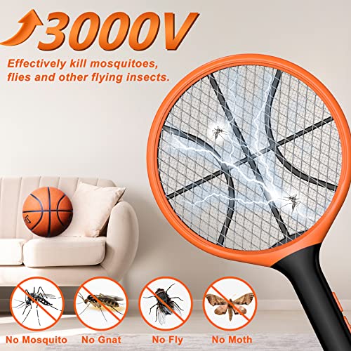 LUOJIBIE Electric Fly Swatter, Bug Zapper Racket Rechargeable Mosquito Zapper Handheld Fly Zapper with Hanging Ring for Home Indoor Outdoor, Large Size-1 Pack