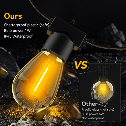MOFFE 100FT(50FT*2 LED Outdoor String Lights, Waterproof Connectable Dimmable LED Hanging Lights for Patio, Porch, Deck, Bistro, Cafe, Balcony, Backyard Porch Garden,Party Decor, 2200K Warm
