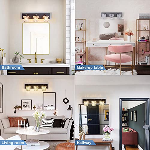 FLOURIM Vanity Light Fixture, Modern Crystal Bathroom Vanity Light Fixtures,Over Mirror 3 Lights Wall Sconcs, E26 Chrome Vanity Light Bathroom Wall Lighting