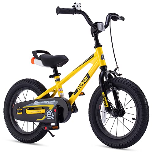 Royalbaby Freestyle EZ Kids Bike, Easy Learn Balancing to Biking, 16 Inch Balance & Pedal Bicycle, Instant Assembly Boys Girls Ages 4-7 Years, 16" Yellow