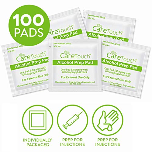 Care Touch Alcohol Wipes - Individually Wrapped Alcohol Prep Pads with 70% Isopropyl Alcohol, Great for Medical & First Aid Kits - Sterile, Antiseptic 2-Ply Rubbing Alcohol Pads - 100 count