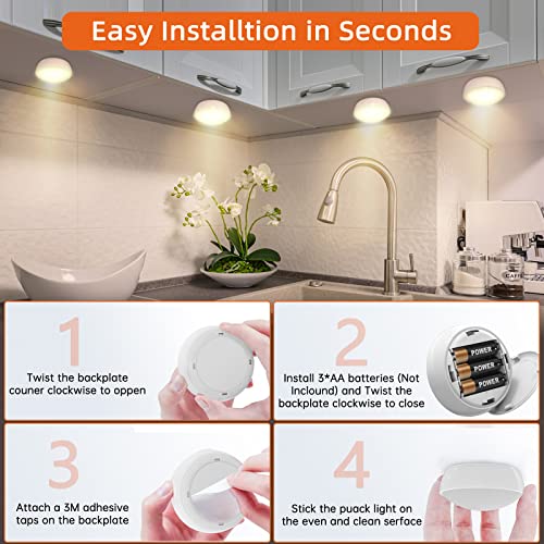 Puck Lights with Remote Control, 13 Colors 4 Lighting Mode Changeable RGB LED Under Cabinet Lighting,AA Battery Powered Push Night Lights 3M Stick-on,Under Counter Lighting With Timer Function(6 Pack)