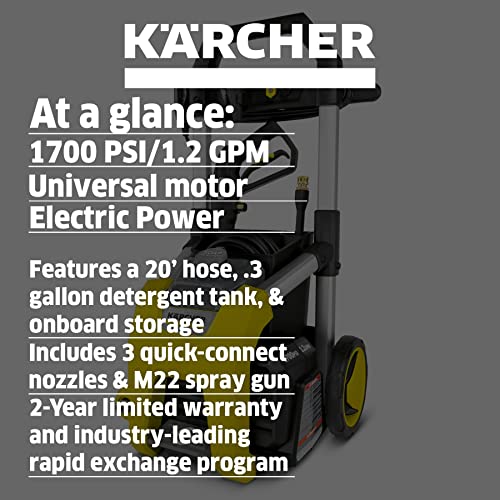 Kärcher - K1700 - 1700 PSI TruPressure Electric Power Pressure Washer - 2125 Max PSI - With 3 Nozzles for Cleaning Cars, Siding, Driveways, Fencing, & More - 1.2 GPM