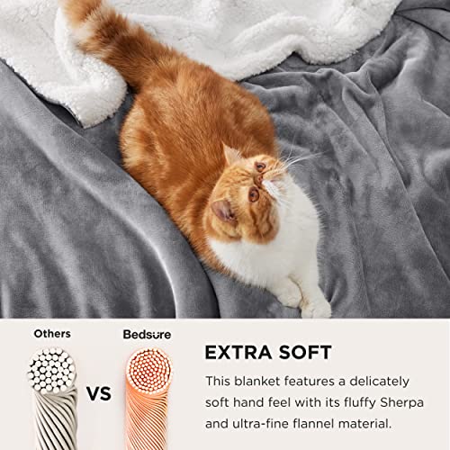 Bedsure Sherpa Fleece Throw Blanket for Couch - Thick and Warm Blanket for Winter, Soft and Fuzzy Throw Blanket for Sofa, Fall Throw Blanket, Grey, 50x60 Inches