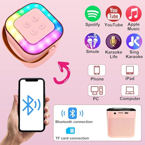 Mini Karaoke Machine for Kids - Portable Bluetooth Speaker, with 1 Wireless Microphone for Party Kids Birthday Gift, Suitable for 4 5 6 7 8 9 10 Years Old and Above Girls Birthday Gift
