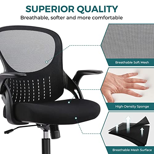 Home Office Chair Ergonomic Desk Chair Mesh Computer Chair Modern Height Adjustable Swivel Chair with Lumbar Support/Flip-up Arms, Black