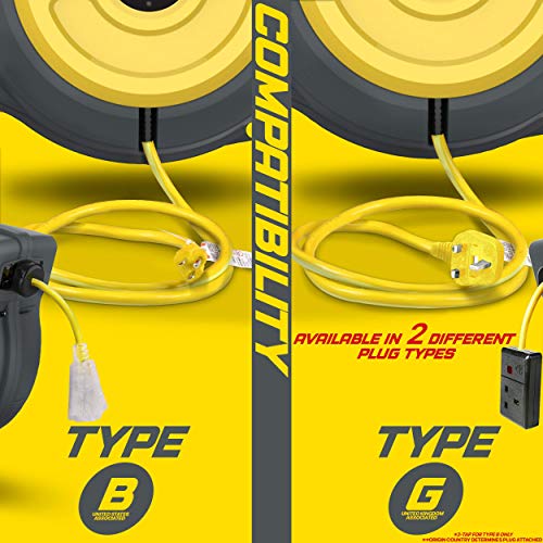 ReelWorks Extension Cord Reel Retractable 12AWG x 50' Foot 3C/SJTOW Glow Strip Cable and Lightup Triple Tap Connector Advanced Slow Retraction Technology (SRT)