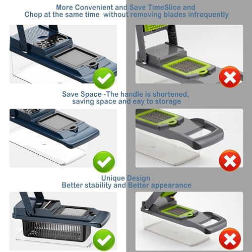 Pro Vegetable Chopper, Onion Chopper Slicer Dicer with Container, Food Chopper Vegetable Slicer, Veggie Chopper Slicer Dicer Cutter, 12-in-1 Mandoline Slicer, Blue
