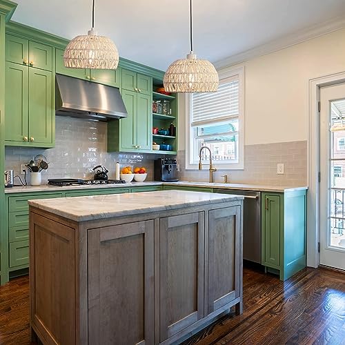 Boho Pendant Lights Kitchen Island Boho Chandelier Light Fixture Adjustable Pendant Lights Rattan Lamp Wicker Pendant Light for Kitchen Island Bedroom Living Room Dining Room Farmhouse 8.27 Inches