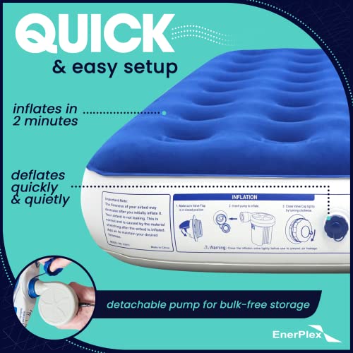 EnerPlex Camping Air Mattress with Built in Pump - Queen Blow Up Mattress for Travel & Guests - Portable Bed for Adults and Kids - Blue