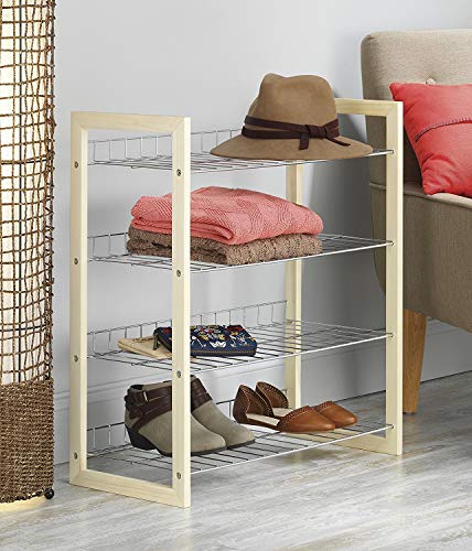 Whitmor 4 Tier Storage Organizer-Natural Wood and Chrome Closet, 4 Shelf