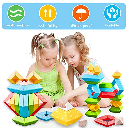 DQMOON Montessori Toys for 2-4 Year Old Boys Girls Toddlers Preschool Learning Activities 30Pcs Building Blocks Stacking Educational Toys STEM Sensory Toys Gifts for Kids Age 1-2 4 5 6