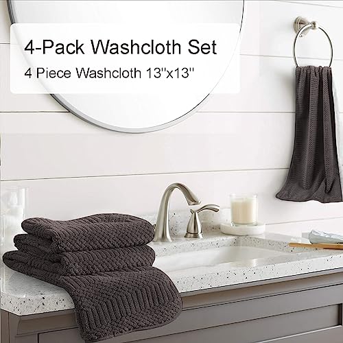 Oliven 4 Piece Brown Washcloth Set 13"x13" Soft Highly Absorbent Quick Dry Bathroom Towels Microfiber Plush Towels Set Woven Towels for Kitchen Hotel Spa Gym