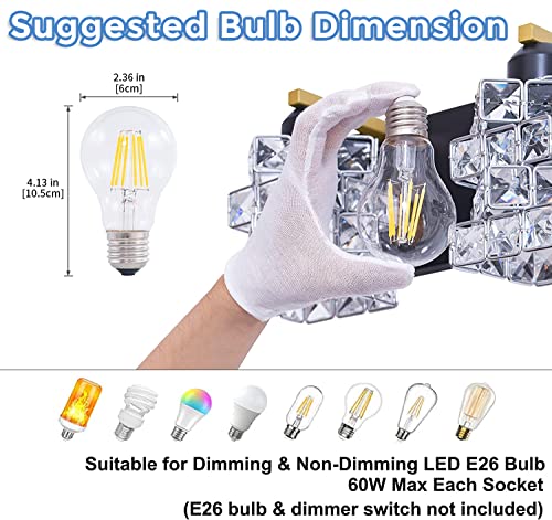 FLOURIM Vanity Light Fixture, Modern Crystal Bathroom Vanity Light Fixtures,Over Mirror 3 Lights Wall Sconcs, E26 Chrome Vanity Light Bathroom Wall Lighting