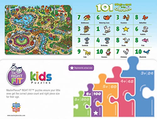Masterpieces 100 Piece Family Jigsaw Puzzle for Kids - 101 Things to Spot in The Garden - 14"x19"