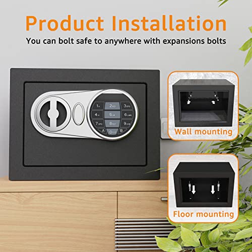 GOLDENKEY Safe and Lock Box Digital Electronic Security Keypad Mini Small Safes with Black Safe Box for Home Office Travel Business Use, 0.236 Cubic Feet